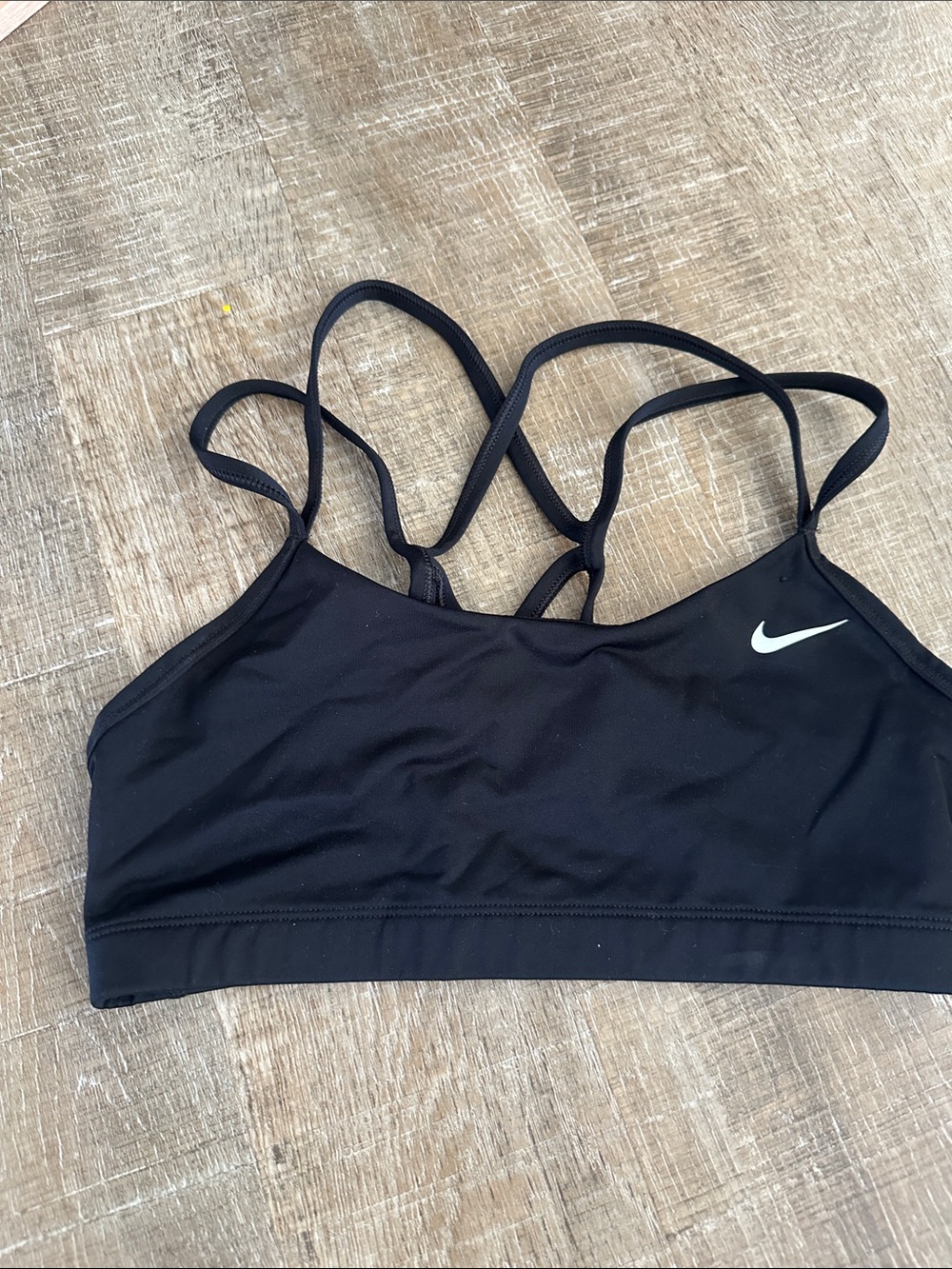 Nike Black Strappy Crossback Sports Bra with White Swoosh